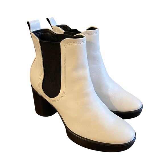 Ecco 7 Shape Motion 55 Platform Leather Chelsea Ankle Boot White Black 38 EUC! - Picture 3 of 7